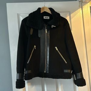 Black faux fur utility coat.